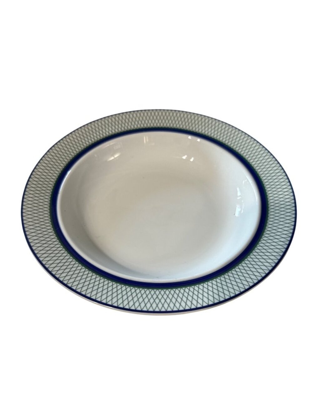 Dansk Marquesa Soup Bowl 9" Blue & Green Geometric Rim Microwave/Dishwasher Safe
